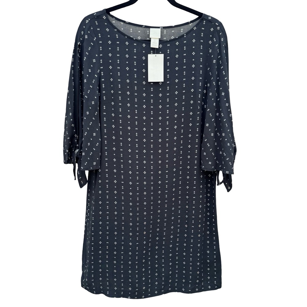 HM Boho Mod‎ Geometric Diamond Split Sleeve Tie Shift Dress Navy Womens 4 NEW